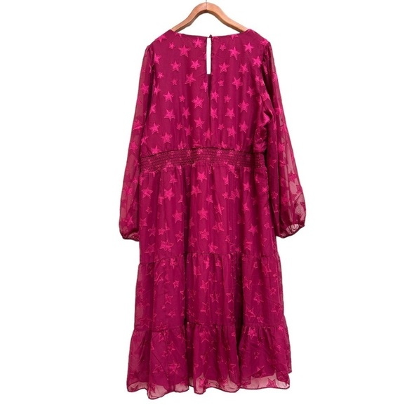 Torrid Midi Clip Dot Chiffon Tiered Red Stars Dress, Size 2 Plus Size 2X - Picture 8 of 13